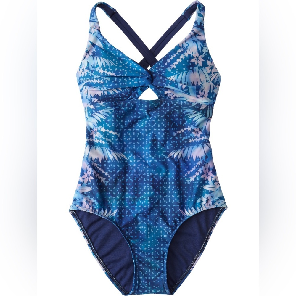Title Nine Blue Tropical Print One-Piece Swimsuit